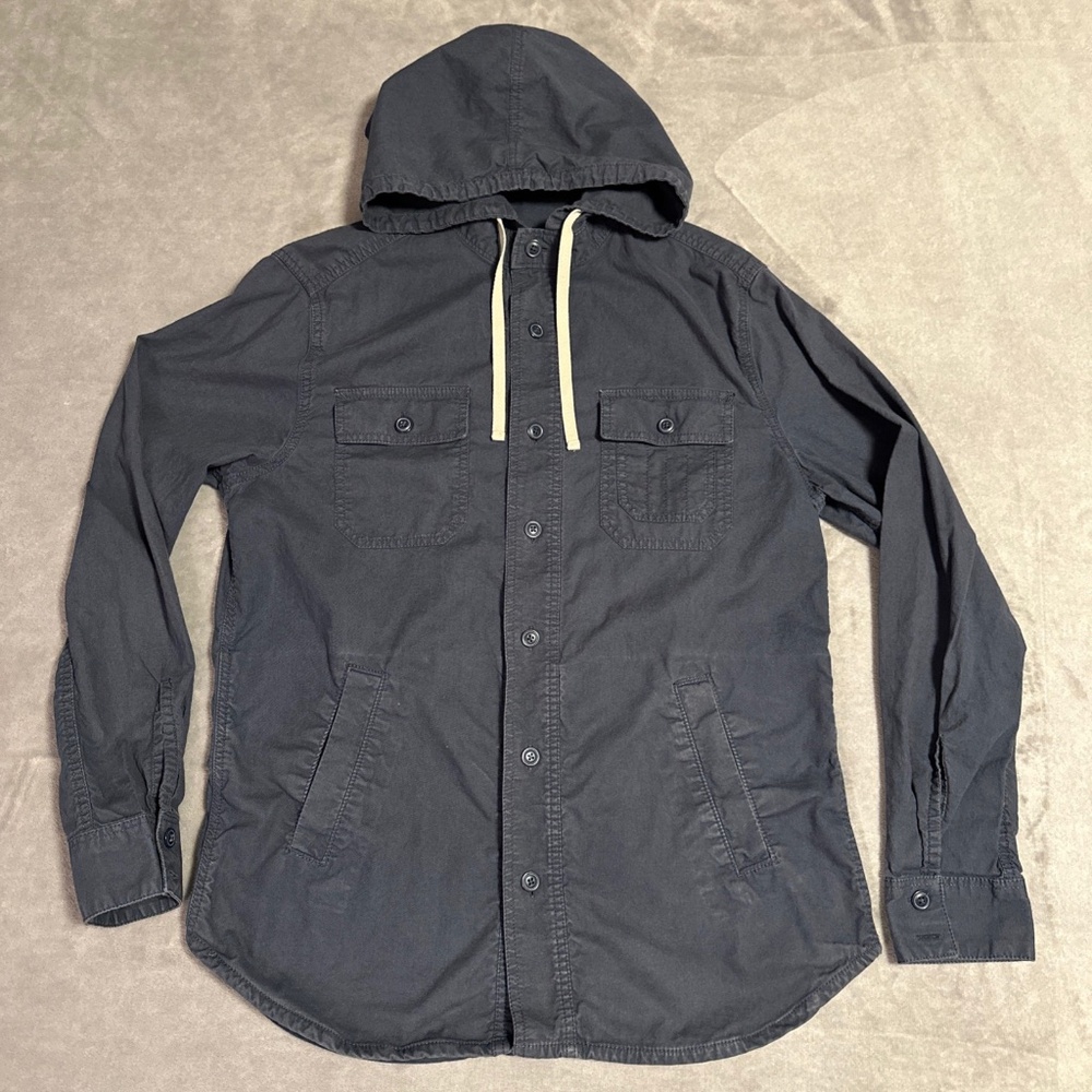 Gap Button-Up Shacket Hooded Men's Medium Blue Lightweight Utility Shirt Gorp